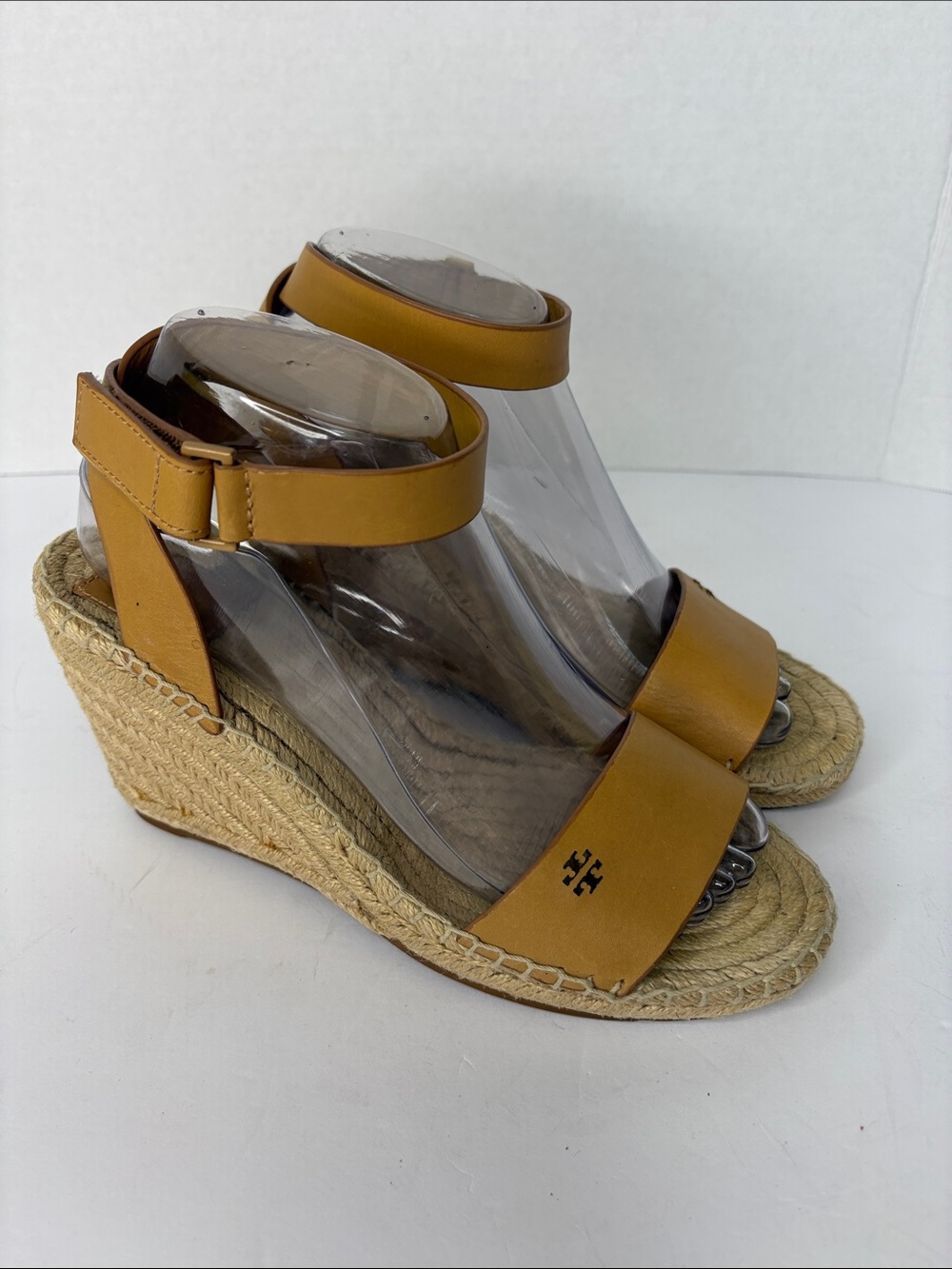 Tory Burch Tan Bima ll Leather Espadrille Wedge Ankle Strap Sandals